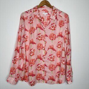 Floral Linen Button up Shirt‎ Pink Size XL